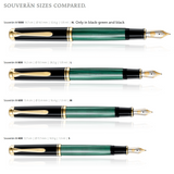Pelikan_sizes_compared_M400_zwart_blauw
