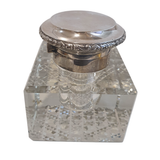 Zilveren vintage kristalglas inktpot