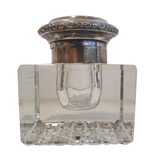 Zilveren vintage kristalglas inktpot