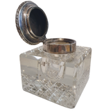 Zilveren vintage kristalglas inktpot