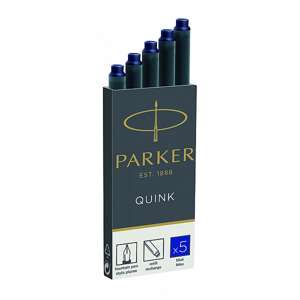 Parker Quink Vulpenvullingen – Lange Patronen – Wasbare Blauwe Inkt – 20 Stuks + Polijstdoek