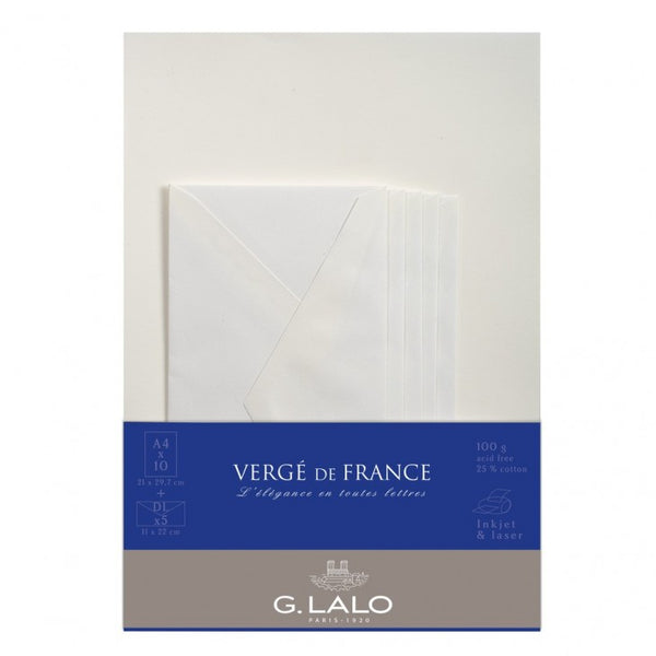 G.Lalo Ensemble Vergé de France 10 bladeren A4 et 5 enveloppen DL