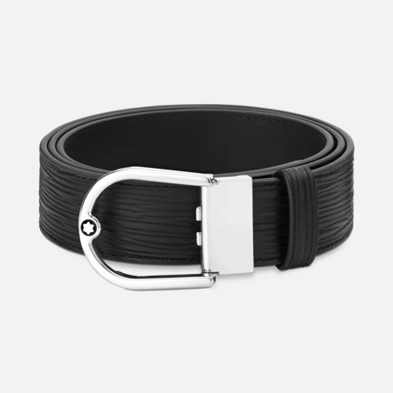 Horseshoe buckle printed black/plain black 35mm reversible leather belt