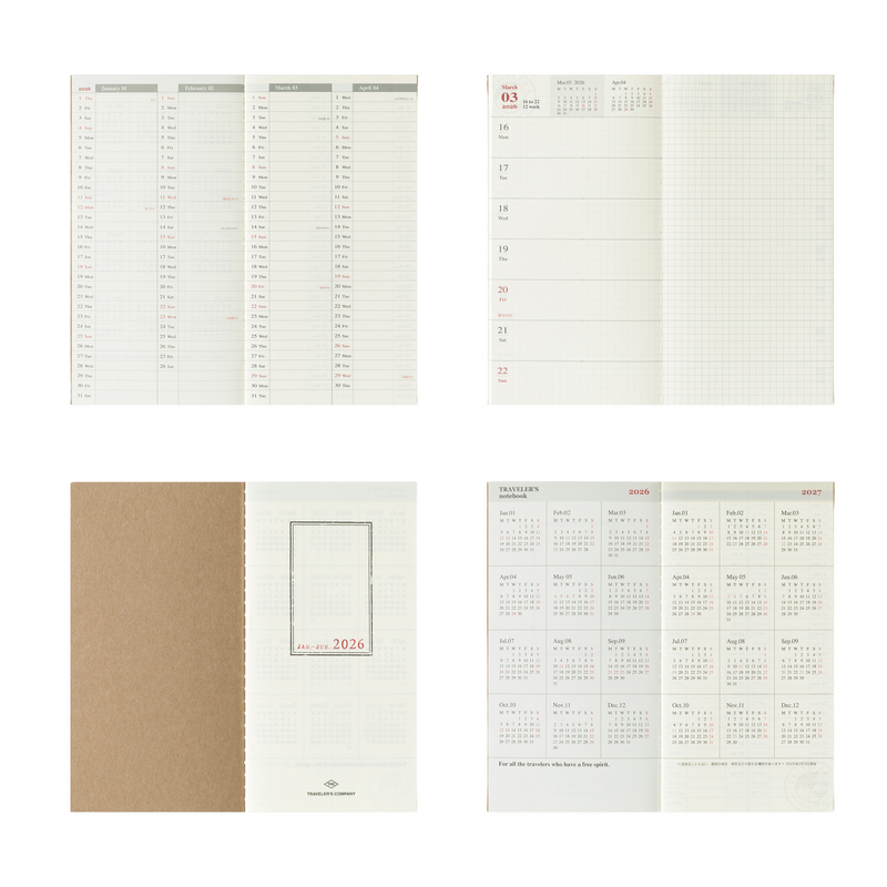Traveler's Company Navulling 2026 Weekly + Memo Diary Regular