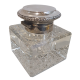 Zilveren vintage kristalglas inktpot