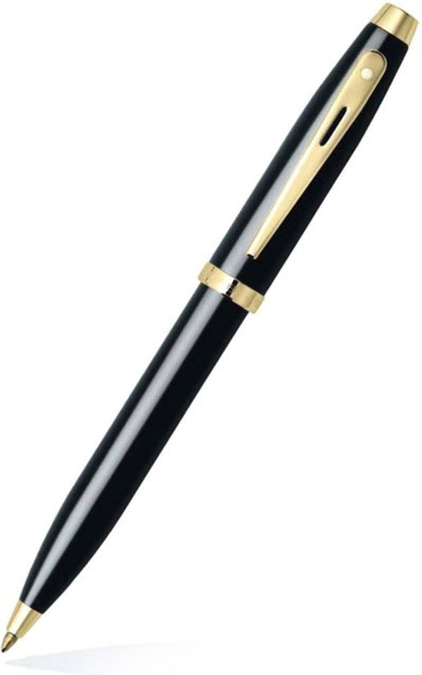 Sheaffer 100 Glossy black gold tone balpen met gold plated tafelklok