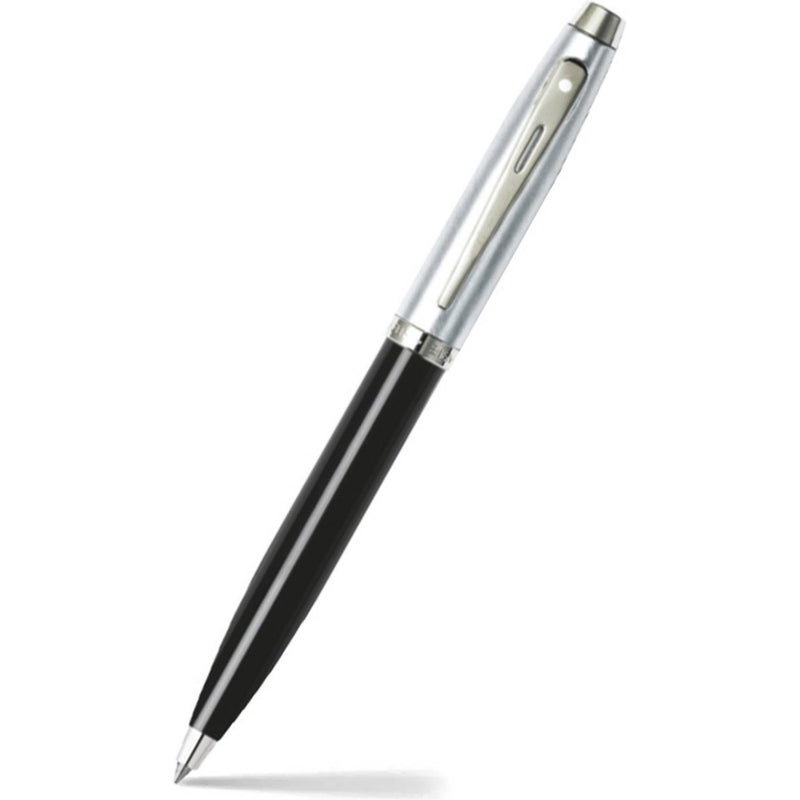 Sheaffer 100 Glossy black barrel brushed chrome cap nickel plated balpen